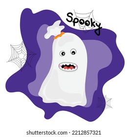 Cute Spooky Ghost with Spider Webs, Premium Vector