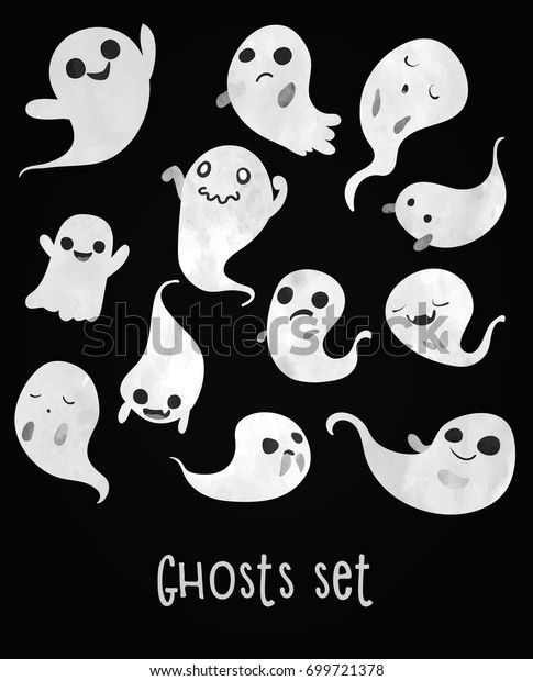 Cute Spooky Ghosts Set Watercolour Imitation Stock Vector (Royalty Free ...