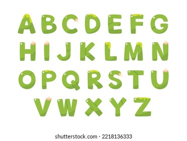 Cute spooky green zombie alphabet fonts for the Halloween holiday. Cute cartoon green alphabet. Letters and numbers. Vector illustration.