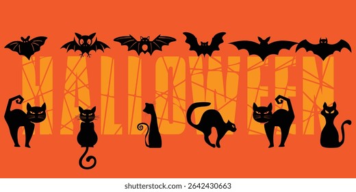 Cute and Spooky Halloween Elements Set – Cartoon Ghosts, Pumpkins, Skeletons, Candy, Witch Hat, Skull, Zombie, and More for Holiday Design, Trick or Treat Party, and October Decorations