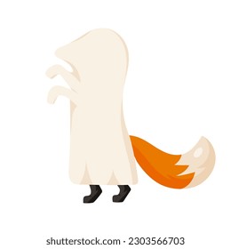 Cute and spooky Halloween fox in ghost costume