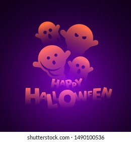 Esquivos fantasmas de halloween con texto de Feliz Halloween. Ilustración vectorial.