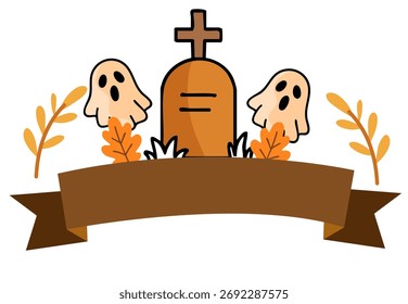 Lindo diseño espeluznante de Halloween con lápidas fantasmas y Anuncio naranja