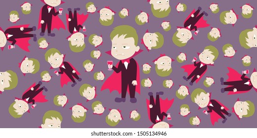 cute and spooky halloween pattern with the character of a child dressed in Halloween