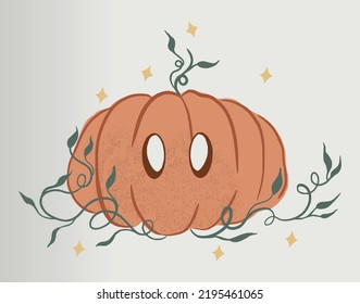 Una calabaza de Halloween linda y espeluznante con ramas y estrellas arboladas. Ilustración del vector