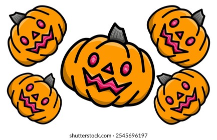 Cute spooky halloween pumpkin vector illustration. Orange pumpkin on white background, halloween scary icon