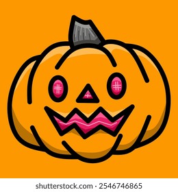 Cute spooky halloween pumpkin vector illustration. Orange pumpkin on white background, halloween scary icon