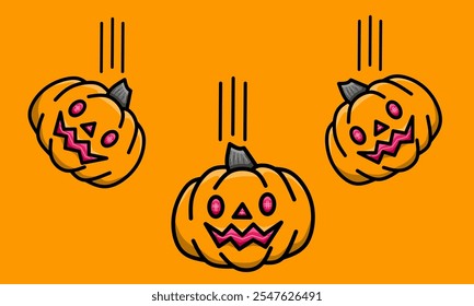 Cute spooky halloween pumpkin vector illustration. Orange pumpkin on white background, halloween scary icon