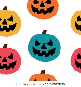 Cute but spooky halloween seamless pattern with colorful pumpkin for children style vector illustration.