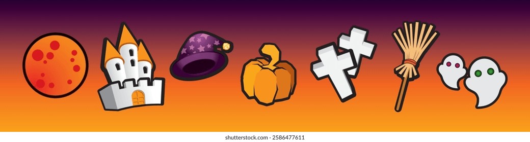 Cute and Spooky Halloween Vector Icons.