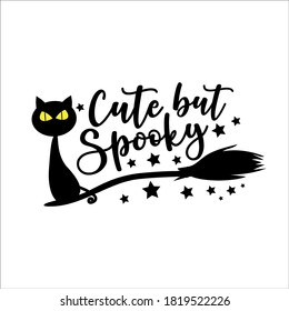 Cute but Spooky -Halloween vector illustration. Black cat in broom.
Good for greeting card, T shirt print, party decoration, poster, and gift design.