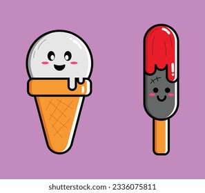 Cute spooky ice cream vector design. Halloween concept. Illustration with cartoon style for kids, celebration, web, print, etc.