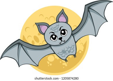 Cute and spooky isolated flying bat with spread wings for Halloween