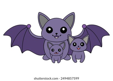 Cute Spooky Kawaii Bat Family Illustration