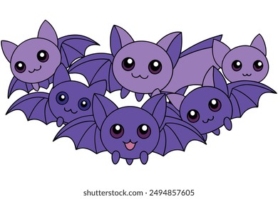 Cute Spooky Kawaii Bat Swarm Illustration