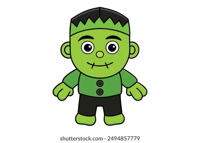 Cute Spooky Kawaii Frankenstein's Monster Illustration