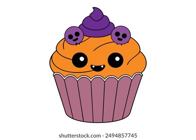  Cute Spooky Kawaii Halloween Cupcake Illustration