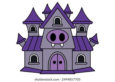 Cute Spooky Kawaii Haunted Mansion Illustration