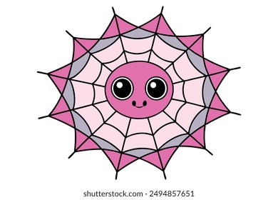 Cute Spooky Kawaii Spider Web Illustration
