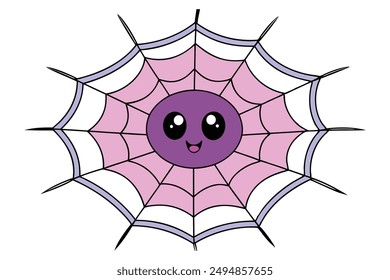 Cute Spooky Kawaii Spider Web Illustration