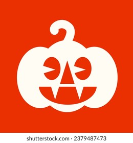 Cute and Spooky Orange and White Pumpkin Jack O Lantern with Vampire Teeth Smiling Vector Icon Isolated