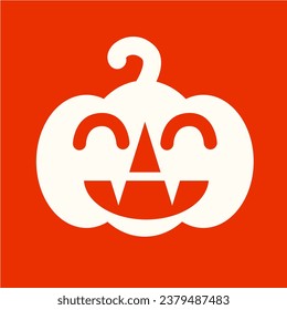 Cute and Spooky Orange and White Pumpkin Jack O Lantern Smiling Vampire Teeth Vector Icon Isolated