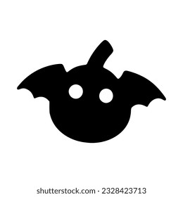 Calabaza espeluznante con alas de murciélago. Silueta negra. Estilo de caricatura. Truco de Halloween o trato a un personaje espeluznante. Ilustración plana vectorial aislada en fondo blanco.