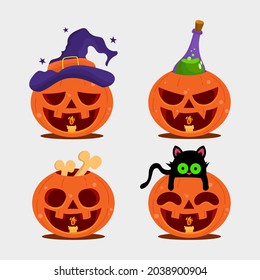 Cute spooky pumpkin with candle vector illustration. Scary, horror, creepy doodle. Trick or treat halloween cartoon design. Simple creative. Used for background, symbol, sign, icon. Isolated.