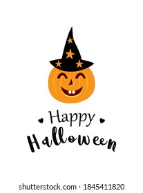 cute spooky pumpkin cartoon happy halloween greeting vector