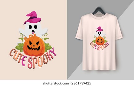 Cute Spooky - Retro Halloween Cute T-shirt Design with groovy style, Boo, Ghost, pumpkin, witch, etc 
