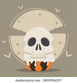 Cute spooky skull muffin halloween candy Vector illustration