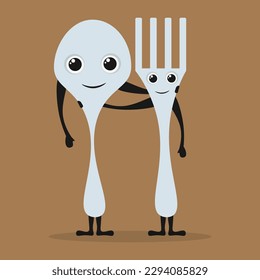 Löffel- und Gabelfiguren. Vektorgrafik