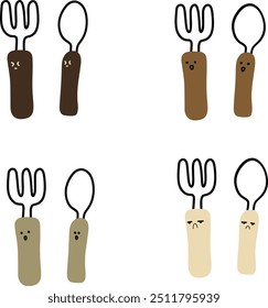 Cute Spoon and Fork Vector | Various Expressions | Minimalist Design | 4 Vectors