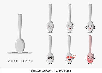 Cute spoon mascot design set
