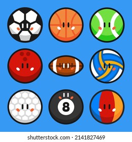 Cute sport ball cartoon vector icon illustration set