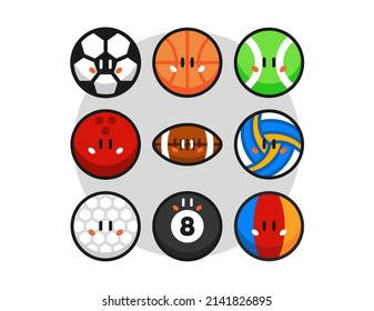 Cute sport balls cartoon vector icon illustration 