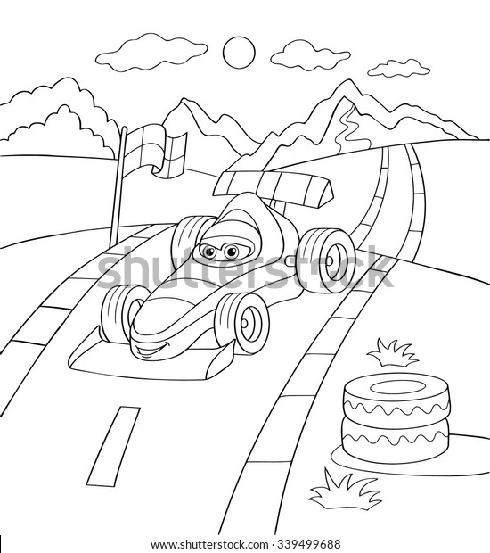 Cute sport car, coloring page illustration.\
Coloring book outdoor sport theme. Funny car isolated on white\
background. eps10 vector\
illustration.