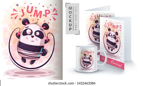 Cute sport panda - mockup for your idea. Vector eps 10