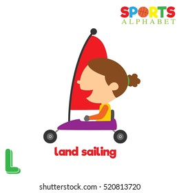 Cute Sports alphabet in vector. L letter for Land Sailing. Funny cartoon sports. Alphabet design in a colorful style. 