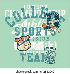 cute sports division with bunny mascot, vector artwork for children wear