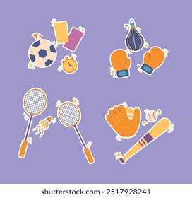Cute sports sticker set collection vector illustration