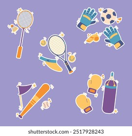 Cute sports sticker set collection vector illustration