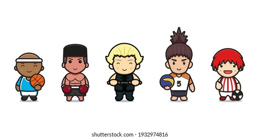 Cute sportsman set cartoon vector icon illustration. Sports theme icon concept isolated vector. Flat cartoon style