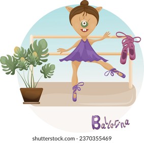 Cute Sporty monster illustration, graphic ballerina, activities elements clipart