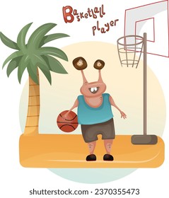 Cute Sporty monster illustration, graphic basketball player clip art, activities elements clipart