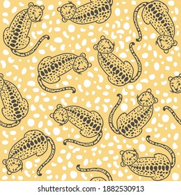Cute spot panther vector hand drawn illustrations. Seamless pattern with safari theme
