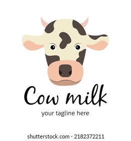 Cabeza de vaca manchada con un estilo plano. Ilustración simple aislada en un fondo blanco. Plantilla de logotipo