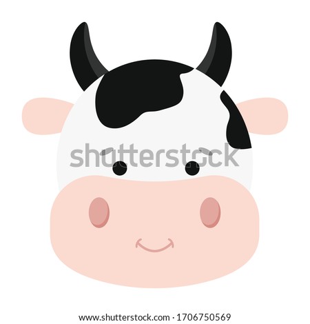 Cute spotted cow smiling face vector icon isolated on white background. Flat cartoon design funny farm animal head illustration.  