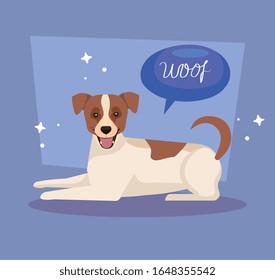 cute spotted dog with speech bubble vector illustration design