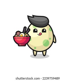 cute spotted egg character eating noodles , cute style design for t shirt, sticker, logo element